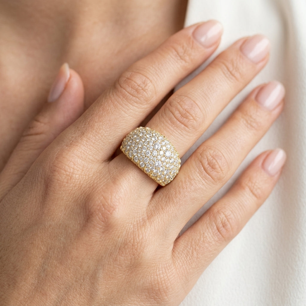 3 1/3 Ctw Round Cut Diamond Fashion Dome Ring in 14K Yellow Gold - worn lifestyle photo