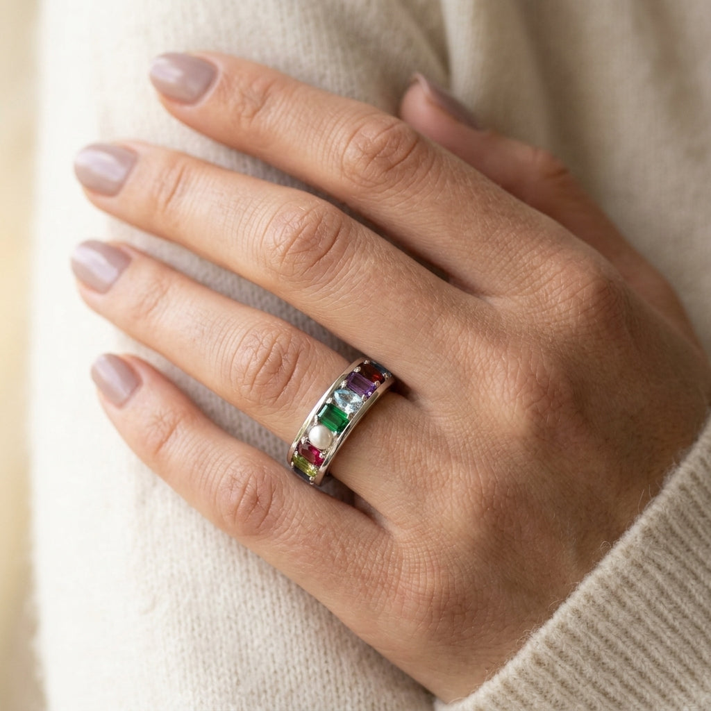 5X3 MM Oval Shape Emerald and 1/20 Ctw Round Cut Diamond Halo Precious Ring in 10K White Gold - worn lifestyle photo