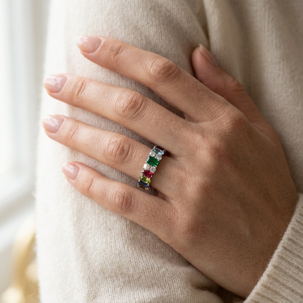 5X3 MM Oval Shape Pink Tourmaline and 1/20 Ctw Round Cut Diamond Halo Semi-Precious Ring in 10K White Gold - worn lifestyle photo