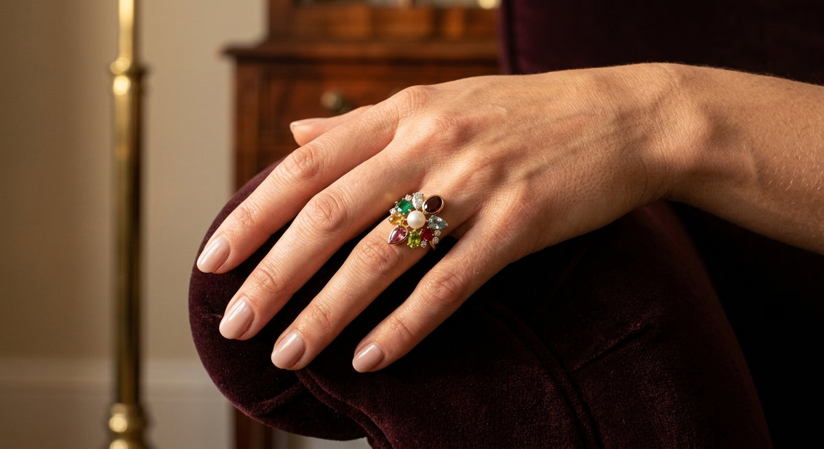 1/20 Ctw Oval Cut 6X4 MM Pink Tourmaline and Round Cut Diamond semi-precious Ring in 10K Yellow Gold - worn lifestyle photo