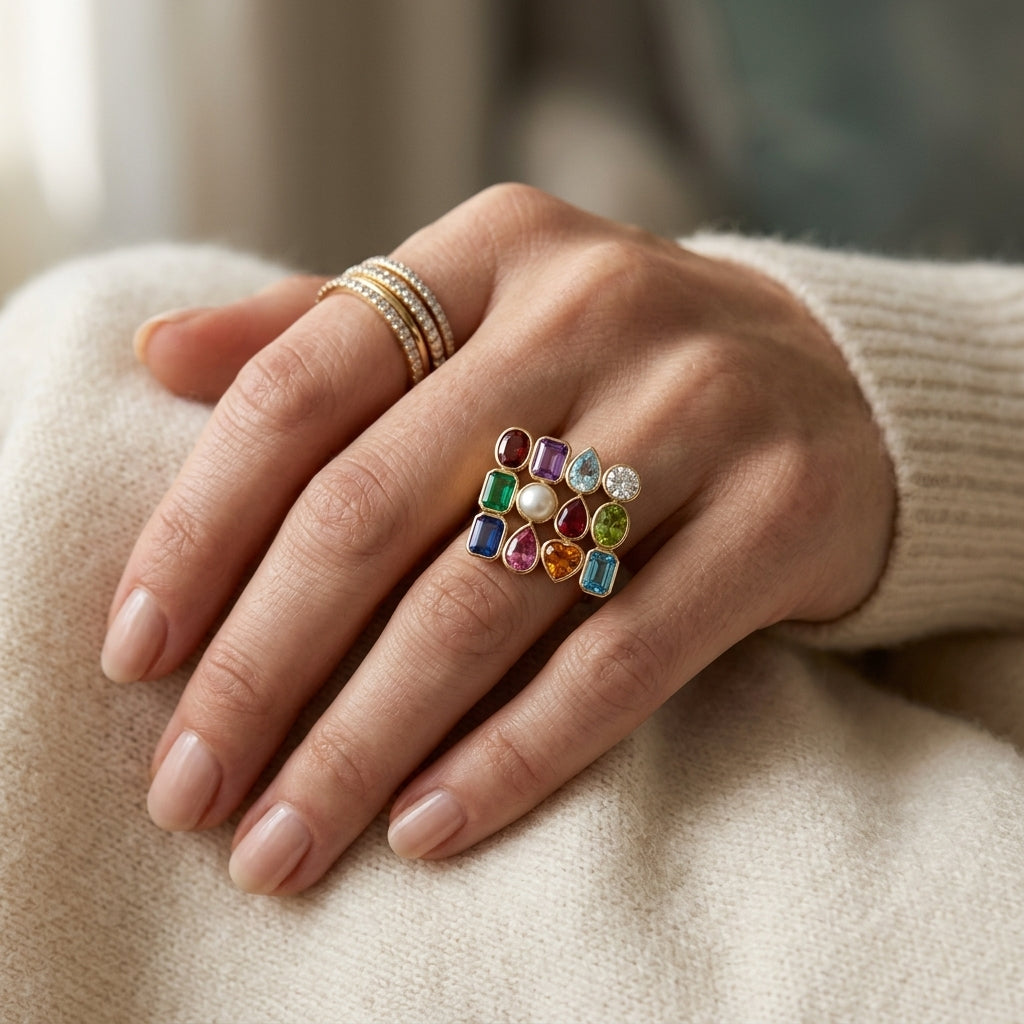 1/20 Ctw Oval Cut 6X4 MM Peridot and Round Cut Diamond semi-precious Ring in 10K Yellow Gold - worn lifestyle photo