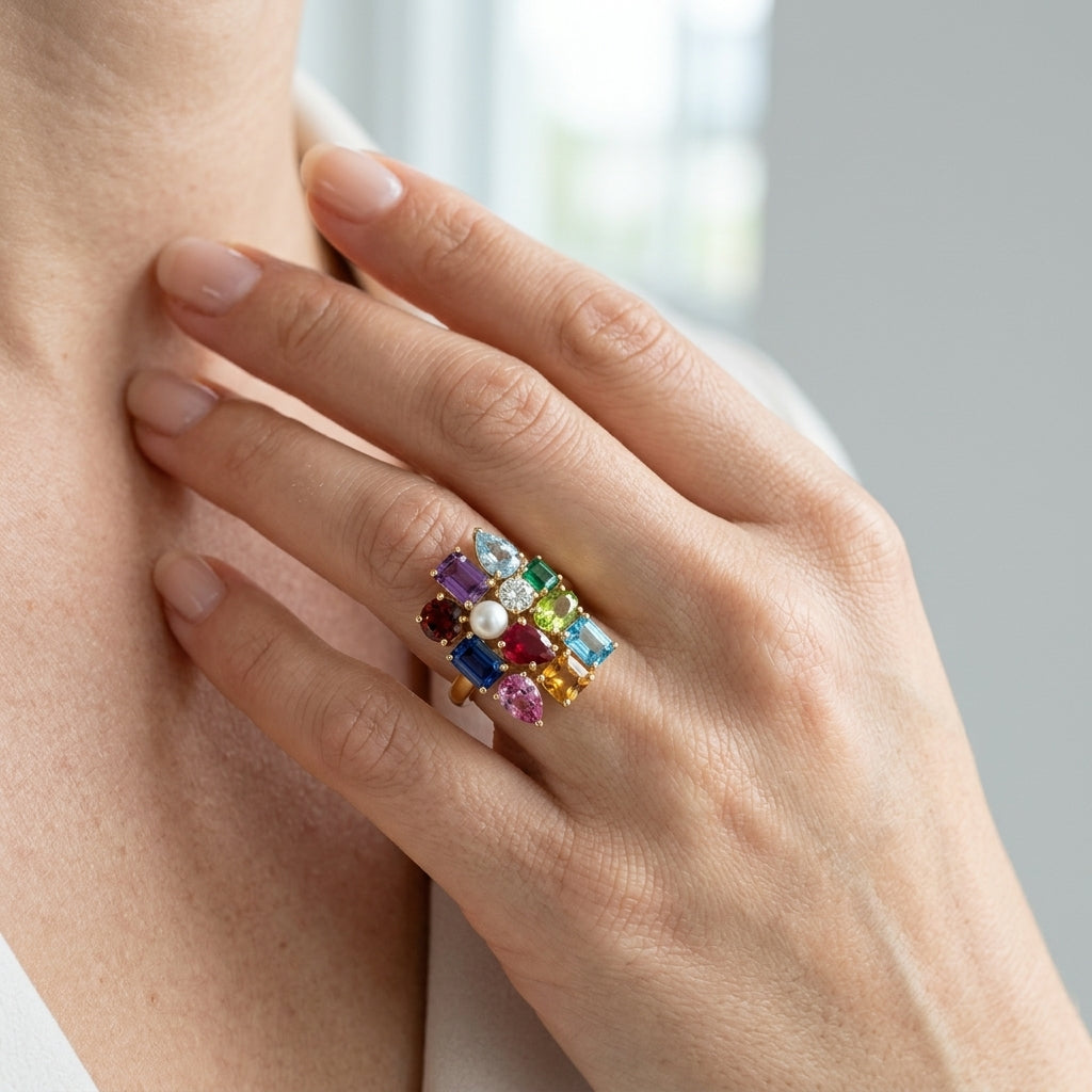 5X3 MM Oval Shape Citrine and 1/20 Ctw Round Cut Diamond Halo Semi-Precious Ring in 10K Yellow Gold - worn lifestyle photo