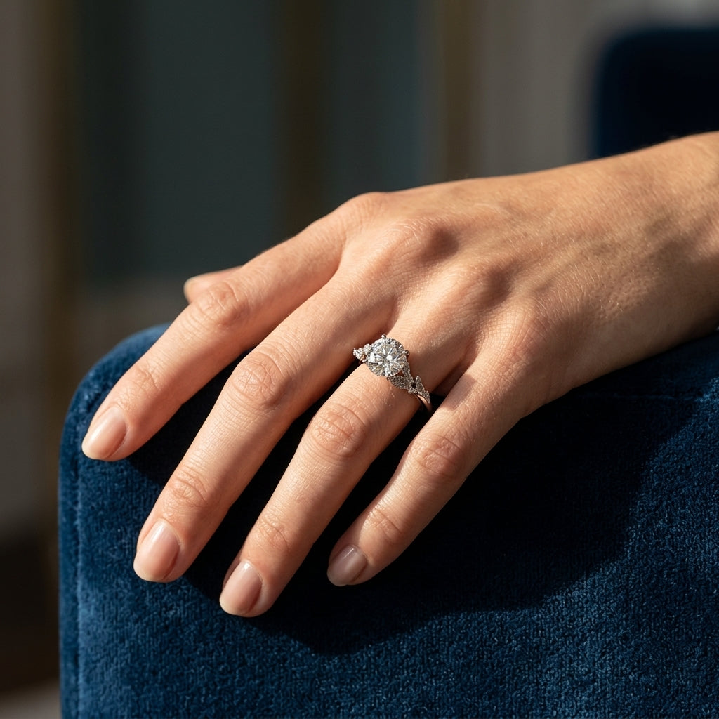 Nature Inspired Engagement Ring - worn lifestyle photo