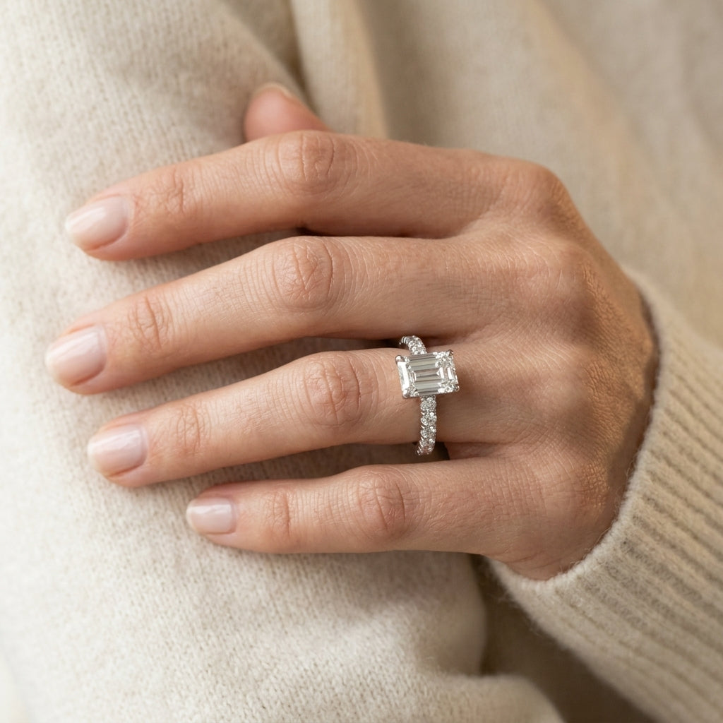 Single Row Trellis Prong Set Engagement Ring - worn lifestyle photo
