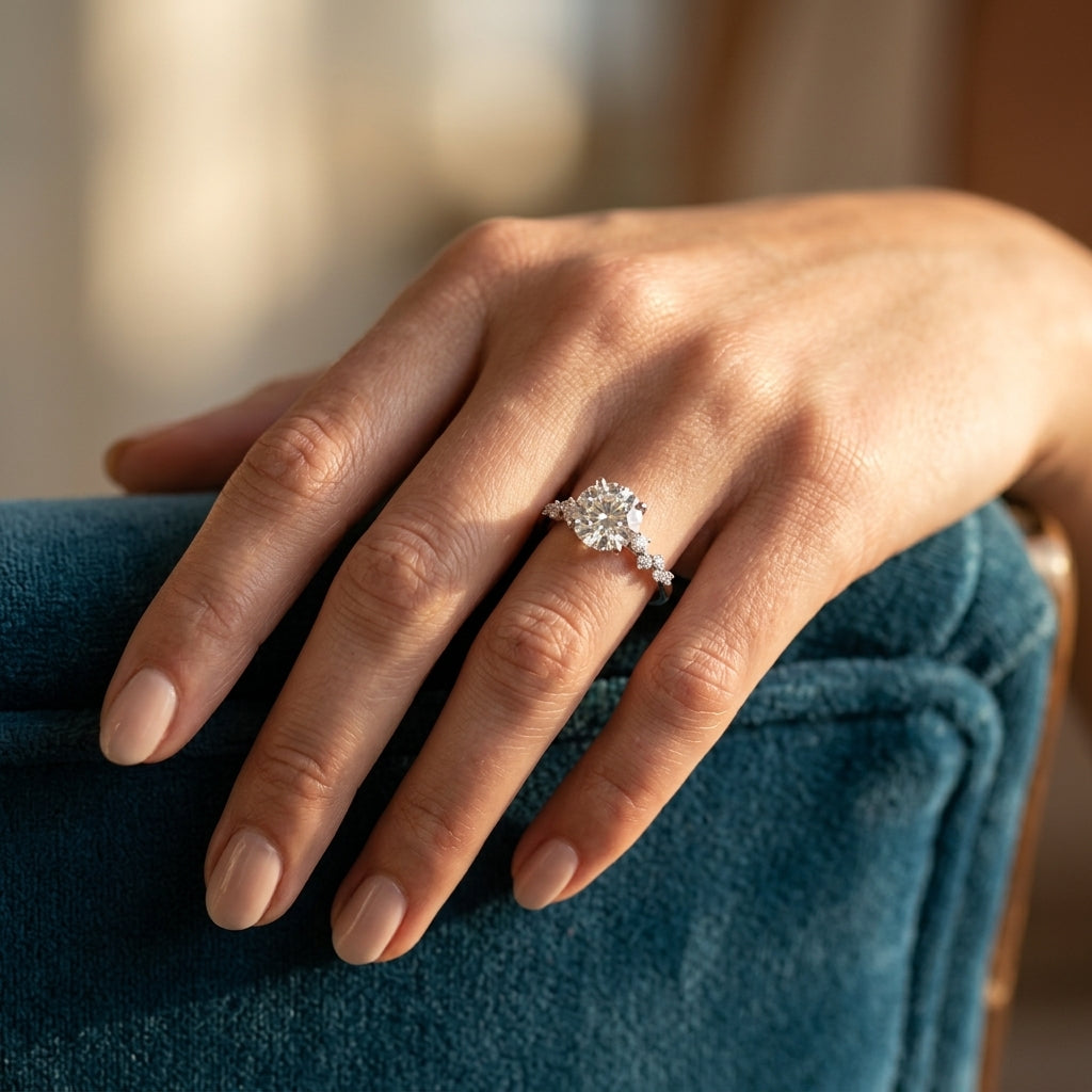 Scattered Diamond Engagement Ring - worn lifestyle photo
