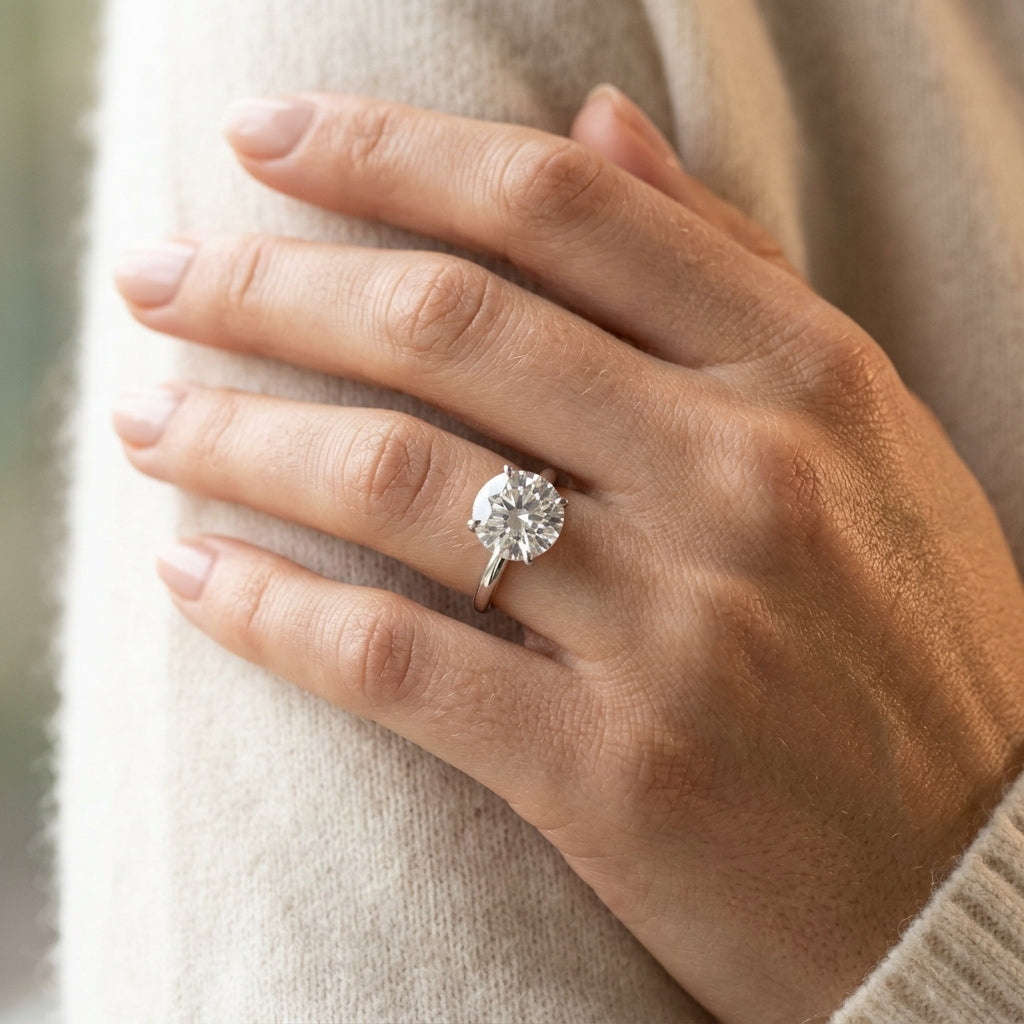 Round Solitaire Engagement Ring - worn lifestyle photo