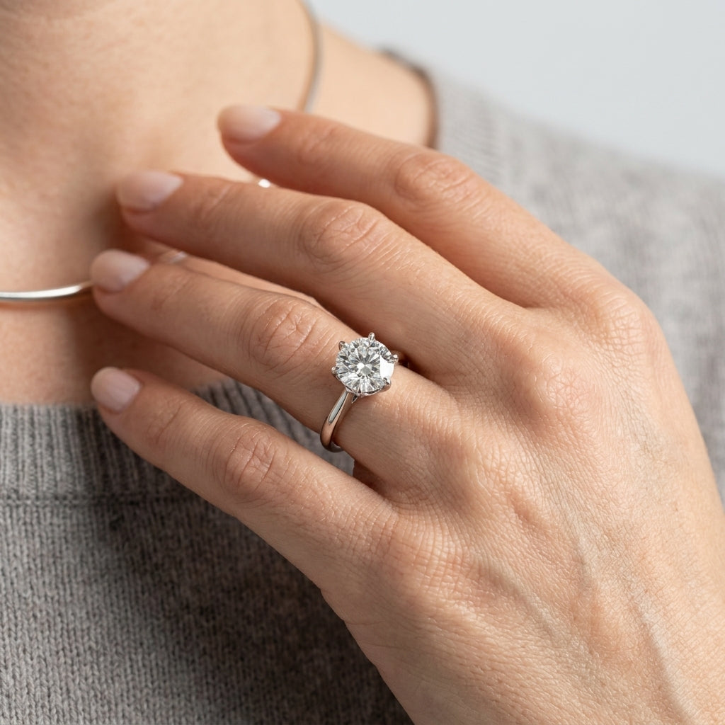 Round Solitaire Engagement Ring - worn lifestyle photo