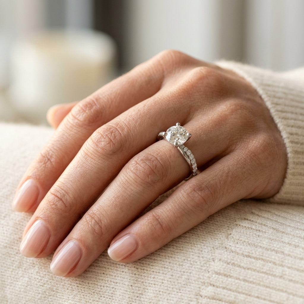 Twisting Diamond Accented Engagement Ring - worn lifestyle photo