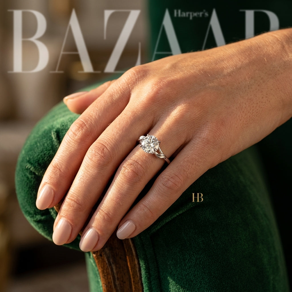Floral Solitaire Round Engagement Ring - worn lifestyle photo