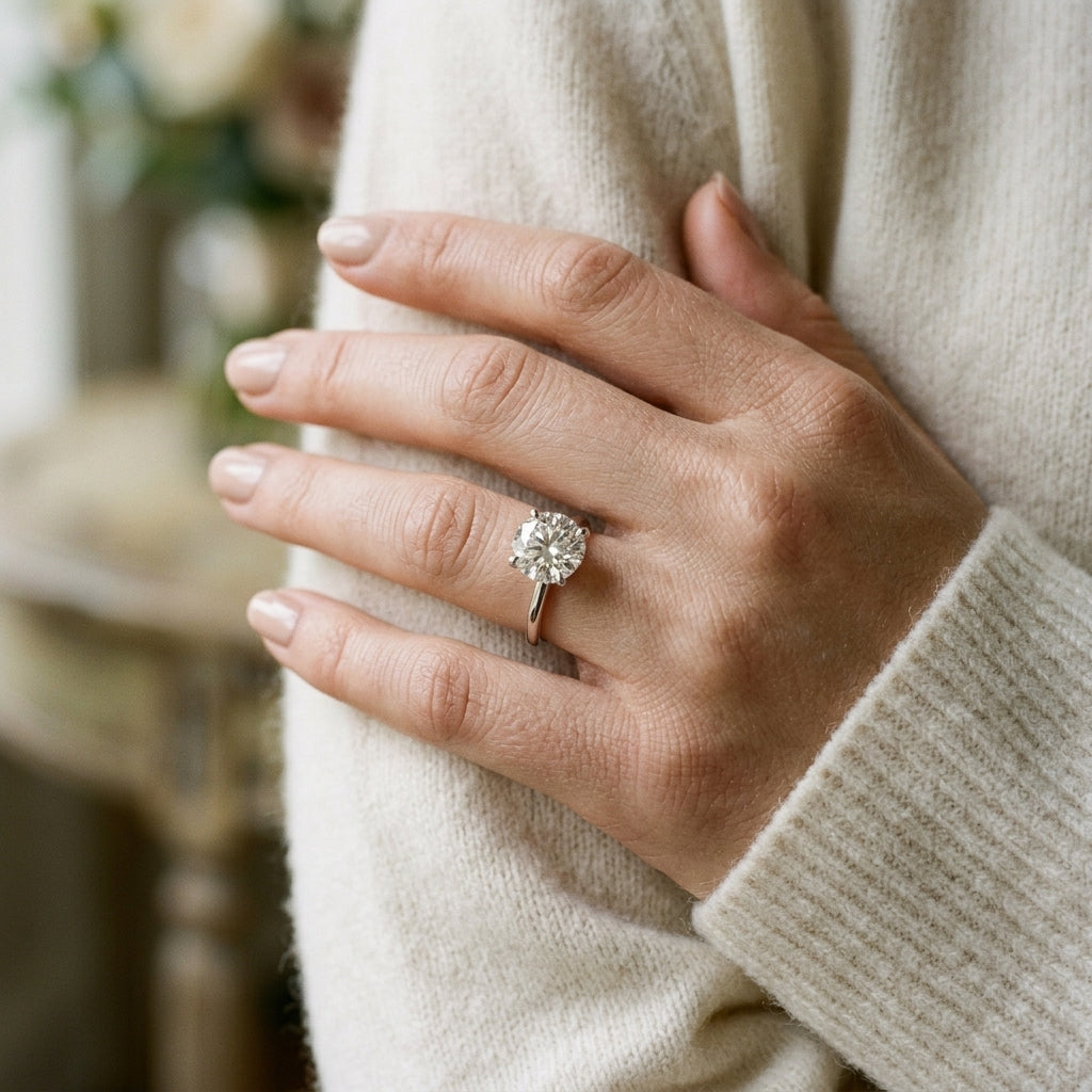 Hidden Halo Engagement Ring, Round - worn lifestyle photo