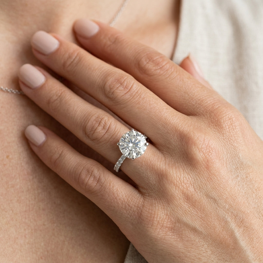 Hidden Halo Engagement Ring - worn lifestyle photo