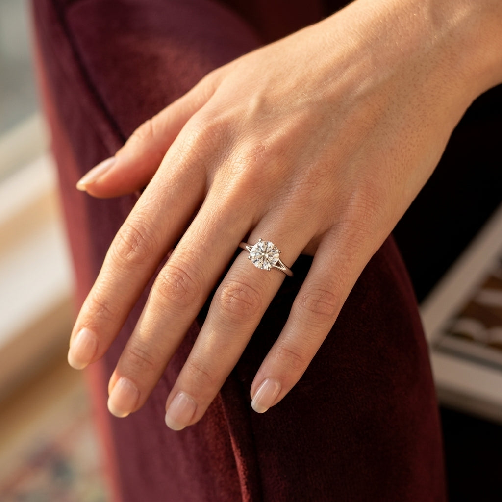 Round Solitaire Engagement Ring - worn lifestyle photo