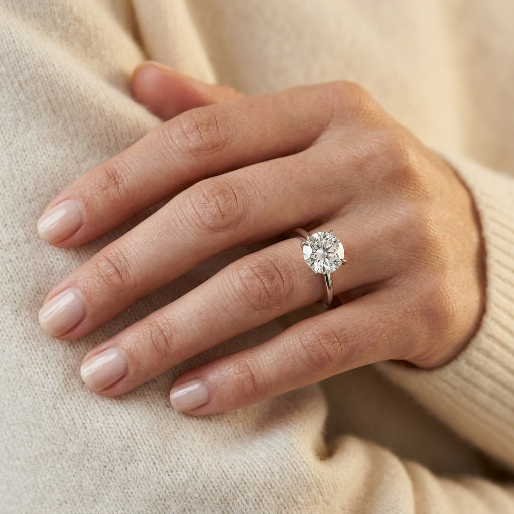 SOLITAIRE ROUND ENGAGMENT - worn lifestyle photo