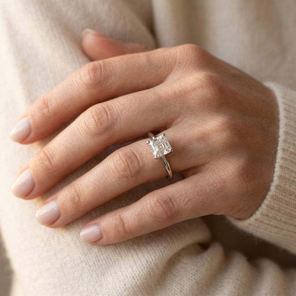 6-Prong Round Solitaire Engagement Ring - worn lifestyle photo