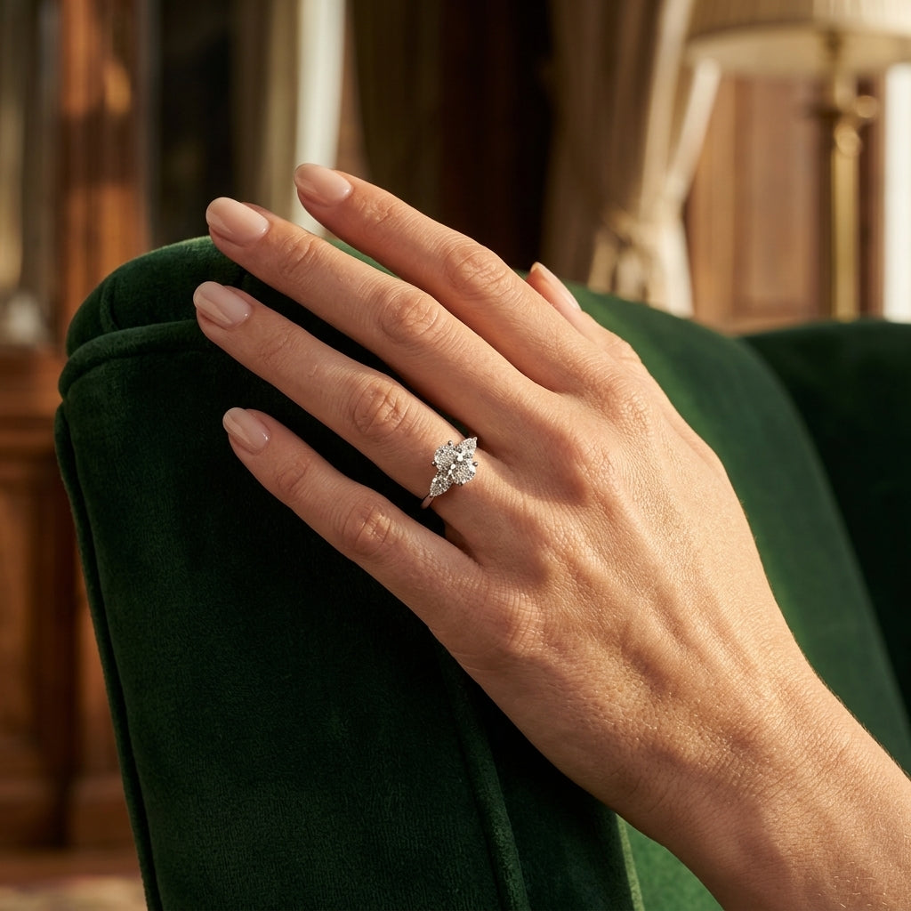 Oval & Pear Shape Engagement Ring - worn lifestyle photo