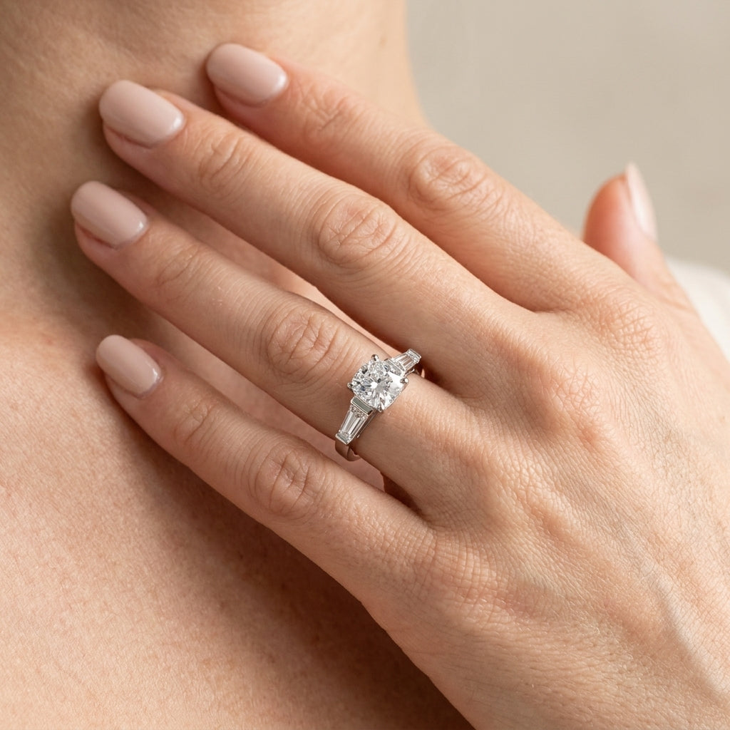 Baguette 3-Stone Engagement Ring - worn lifestyle photo