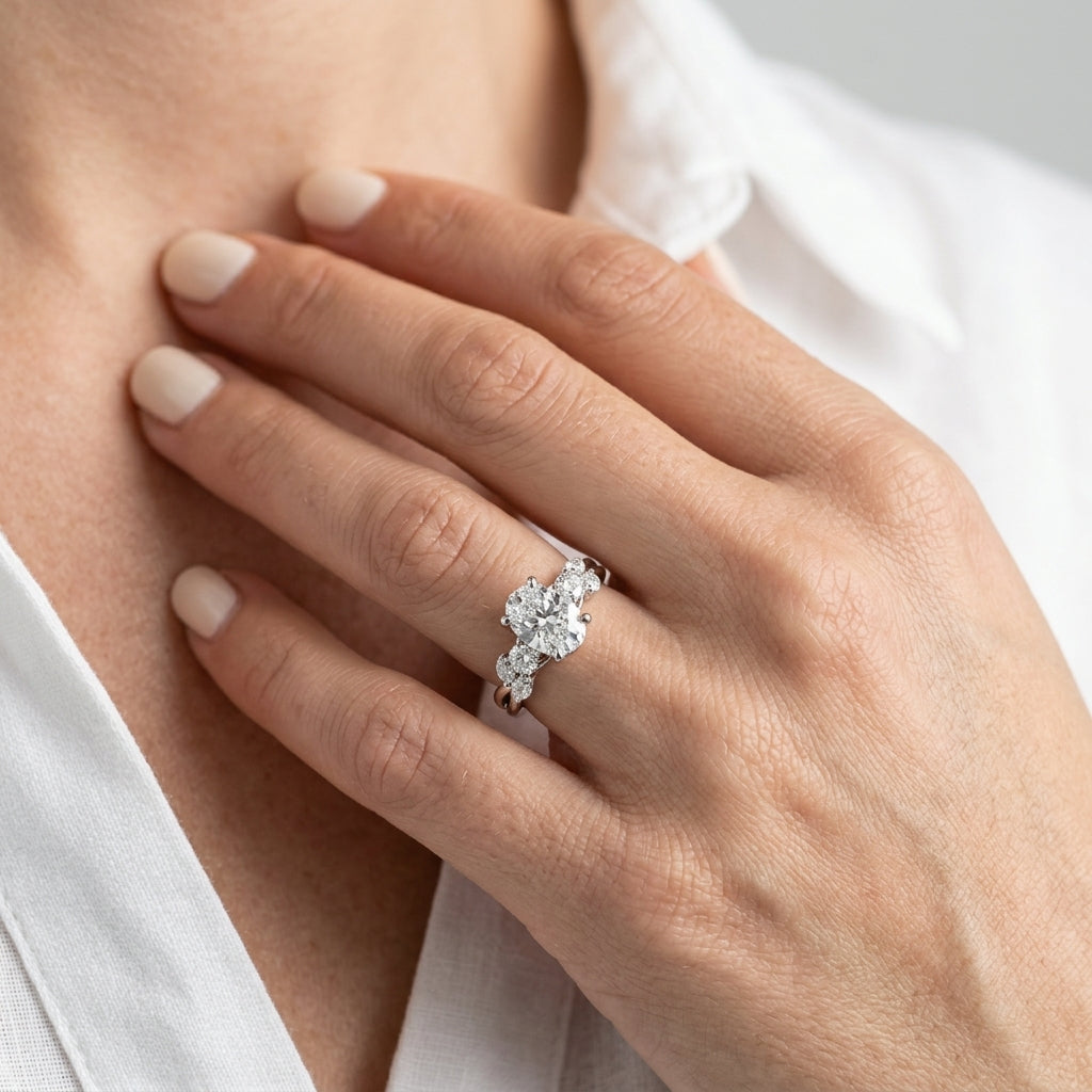 Scattered Oval Engagement Ring - worn lifestyle photo