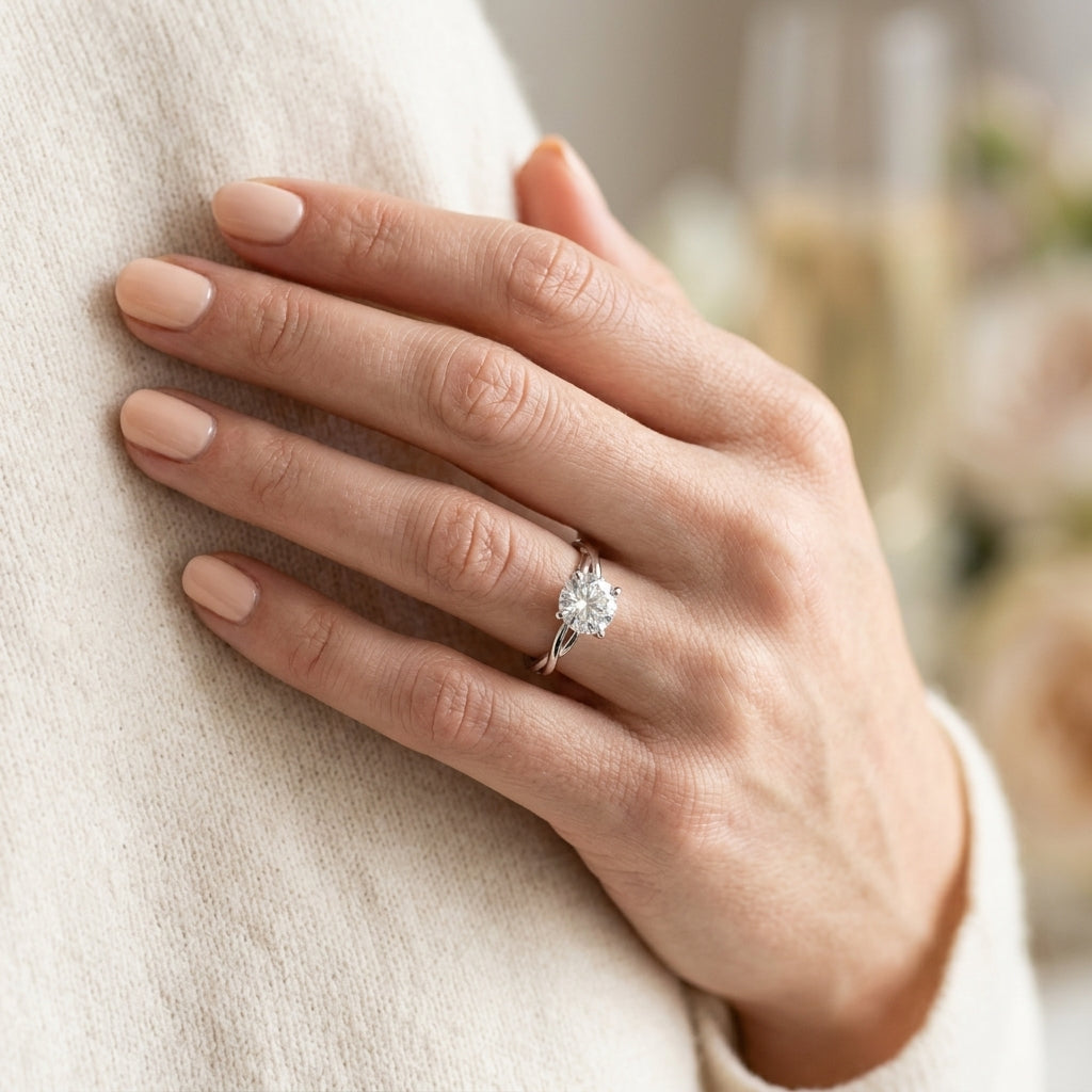 Twisted Solitaire Engagement Ring - worn lifestyle photo