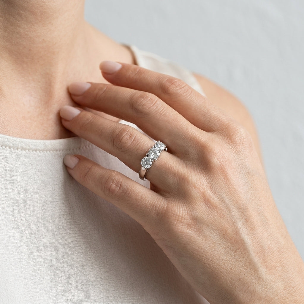 3-Stone Trellis Engagement Ring - worn lifestyle photo