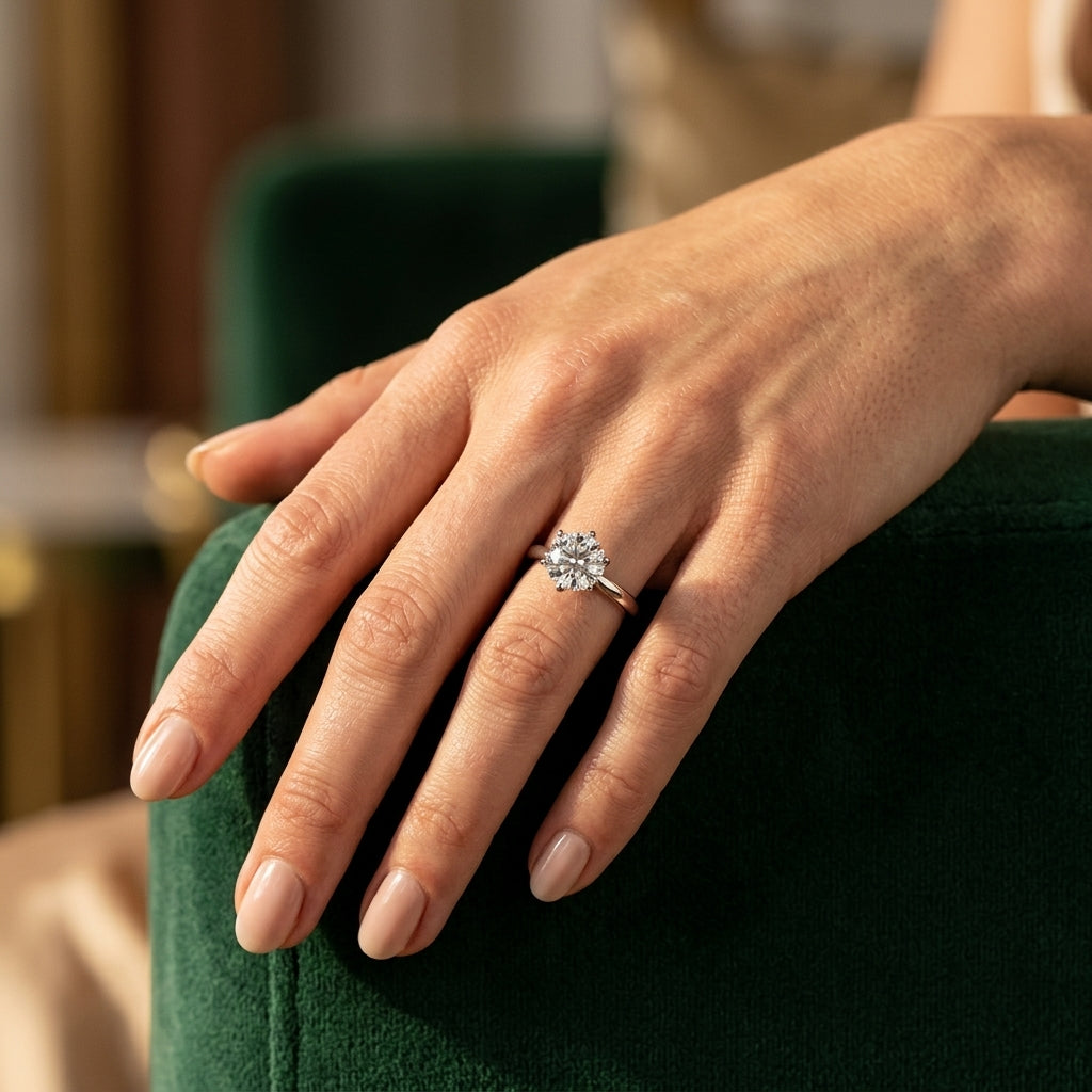 6 prong Round Solitaire - worn lifestyle photo