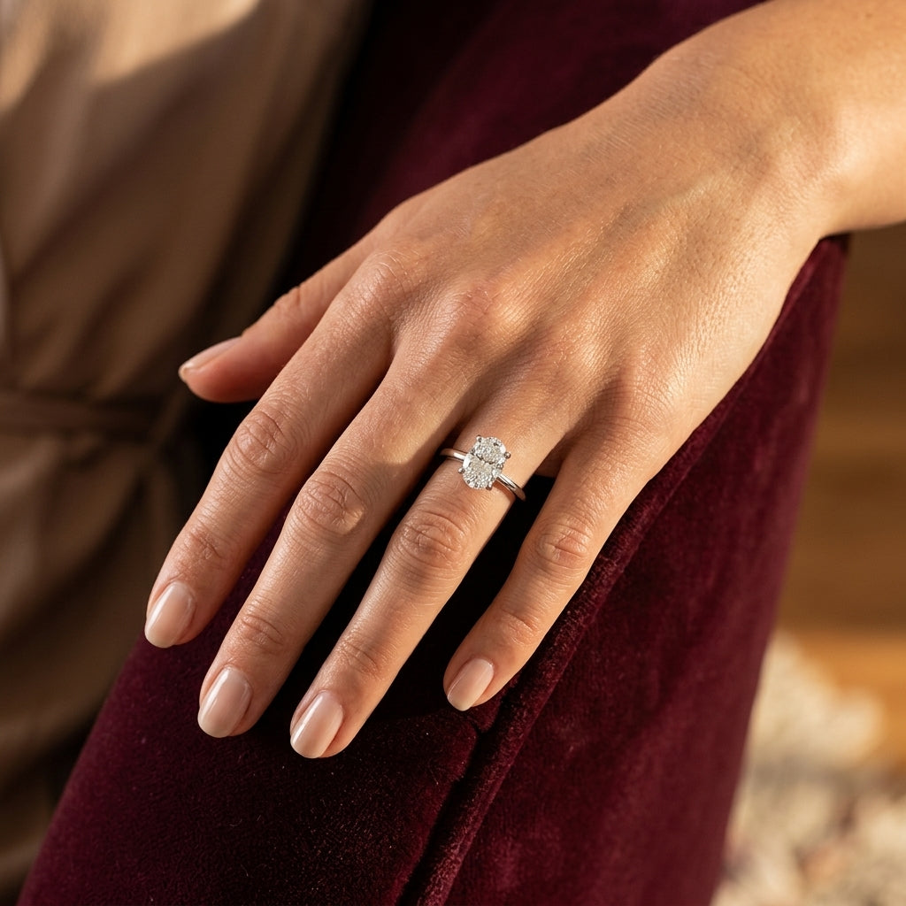 Oval Solitaire Engagement Ring - worn lifestyle photo