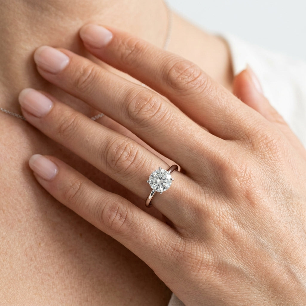 Round Solitaire Engagement Ring - worn lifestyle photo