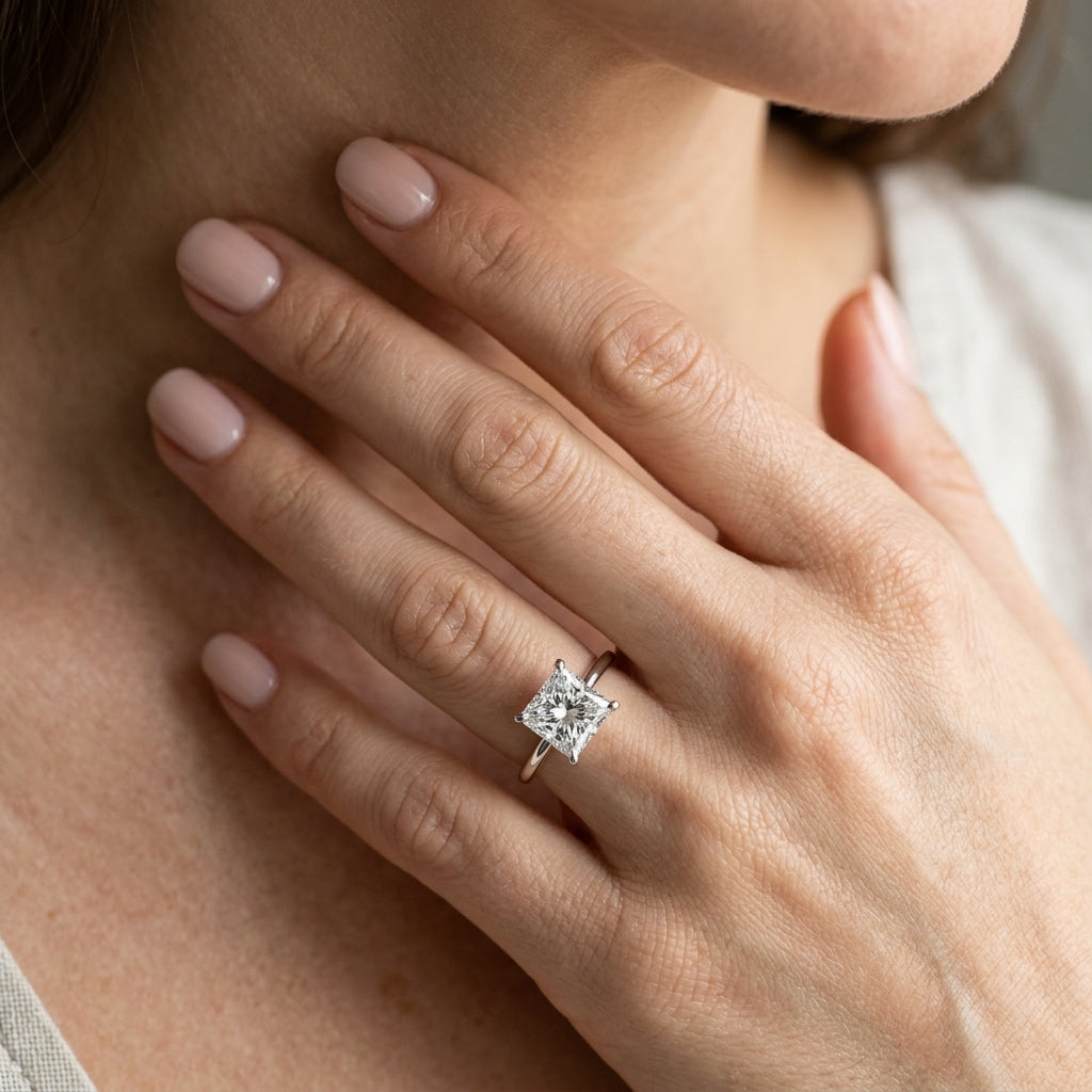Solitaire Princess-Cut Engagement Rings - worn lifestyle photo