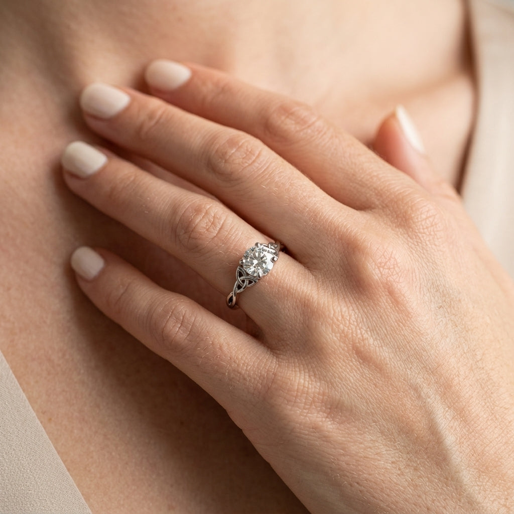 Solitaire Round Twisted Engagement Ring - worn lifestyle photo