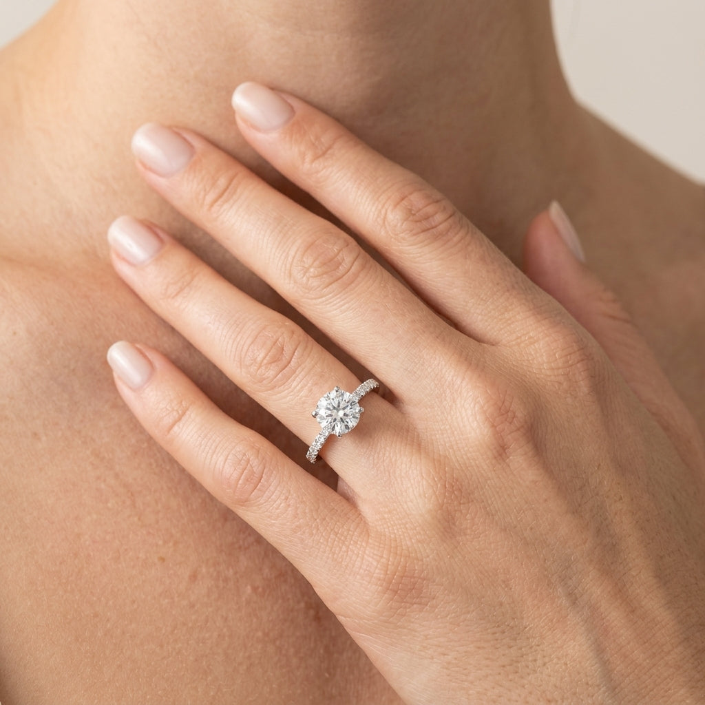 Single Row Round Engagement Ring - worn lifestyle photo