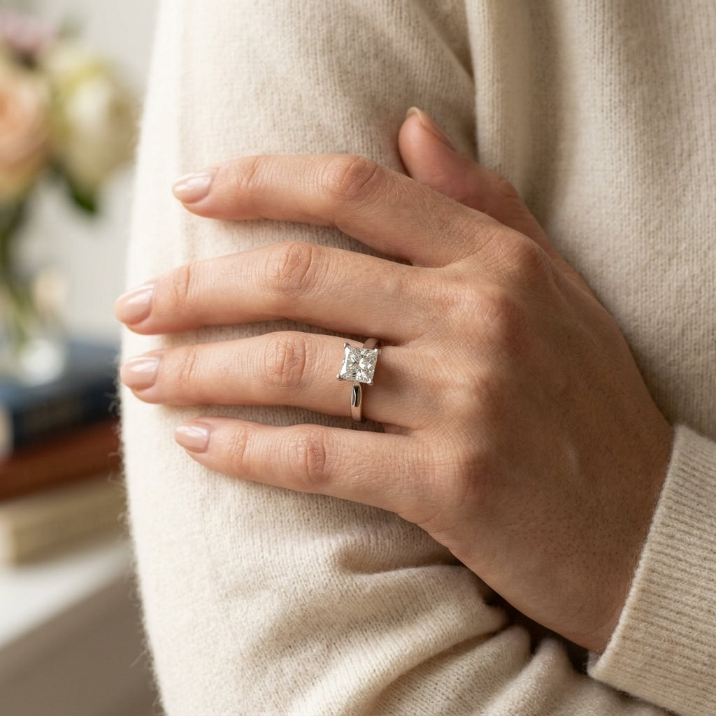 Solitaire Trellis Engagement Rings - worn lifestyle photo