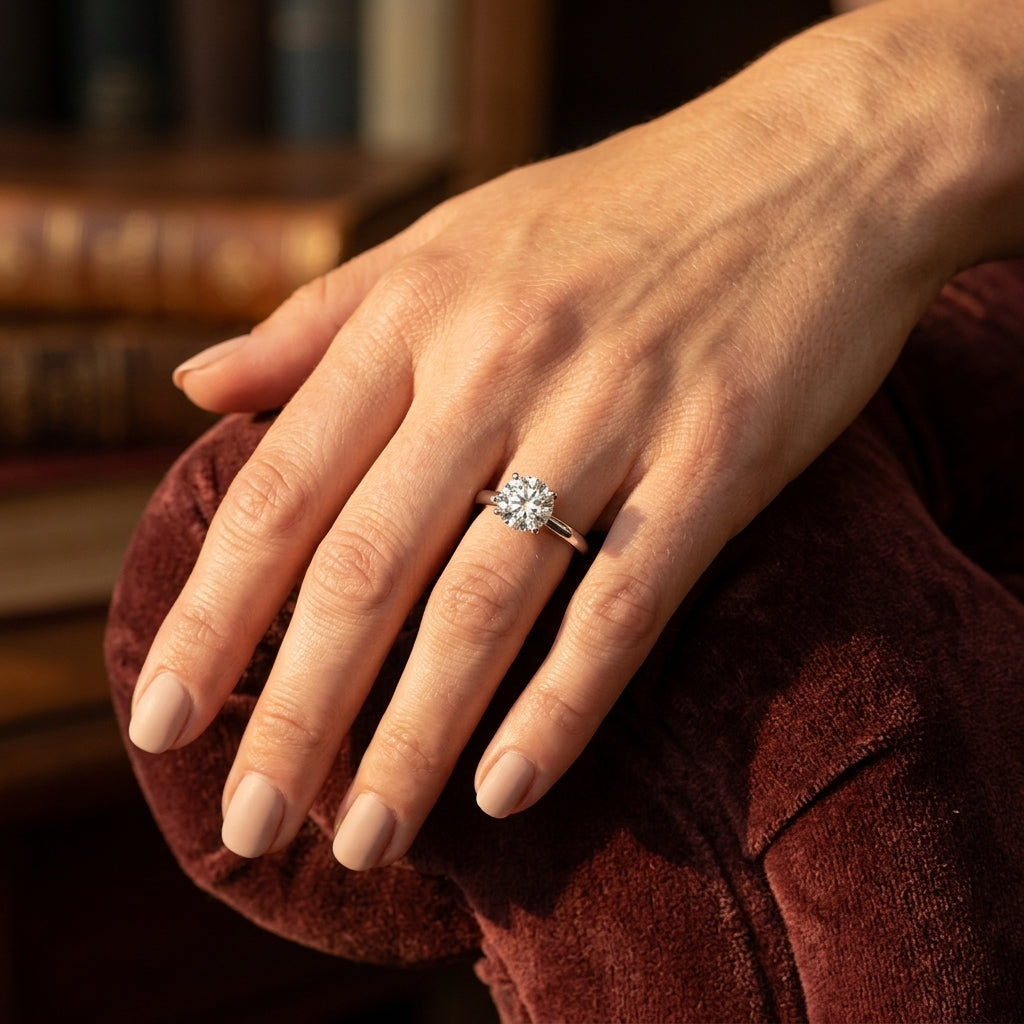4 prong Round Solitaire - worn lifestyle photo