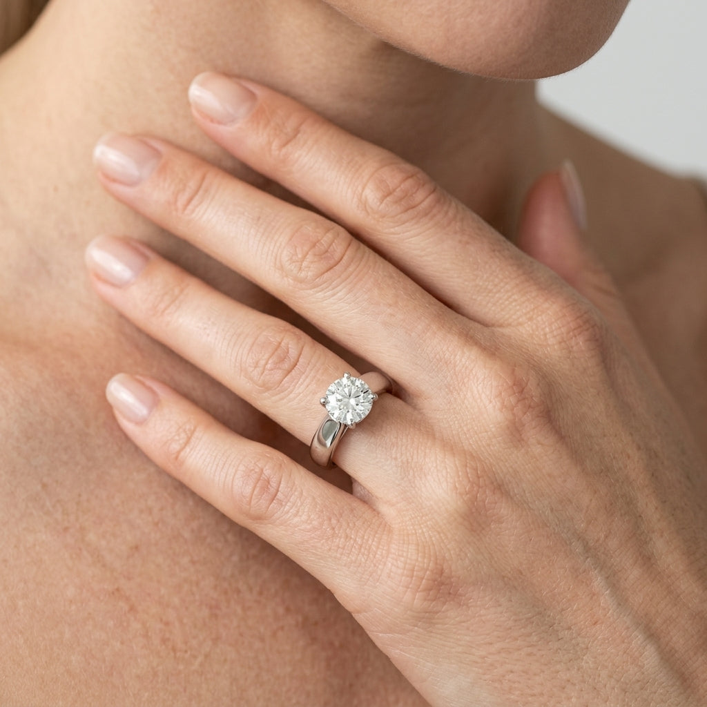 Round Trellis Solitaire Engagement Ring - worn lifestyle photo