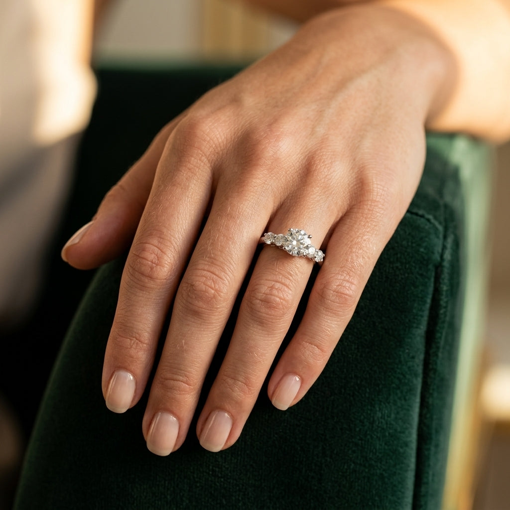 4-Stone Shared Prong Engagement Ring - worn lifestyle photo