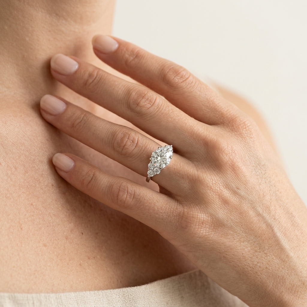 ENGAGEMENT RINGS CLUSTER SIDES - worn lifestyle photo