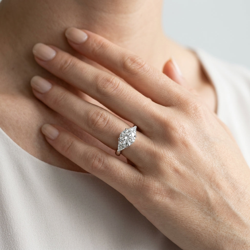 3-Stone Trillion Shape Engagement Rings - worn lifestyle photo