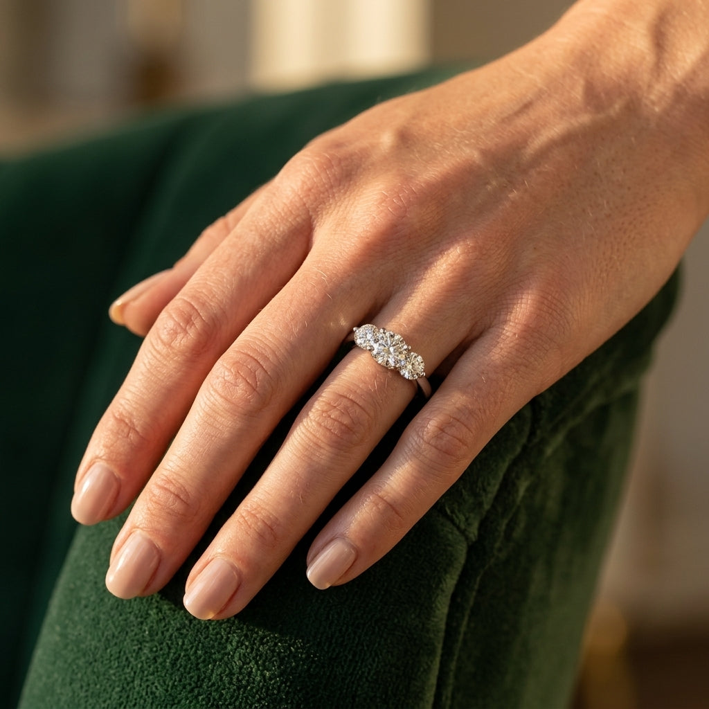 3-Stone Trellis Engagement Ring - worn lifestyle photo