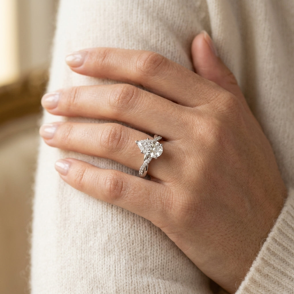 Pear Lab Grown Diamond Engagement Ring - Style 51196 - worn lifestyle photo