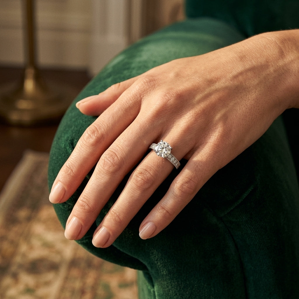 Antique Milgrain Prong Set Engagement Ring - worn lifestyle photo