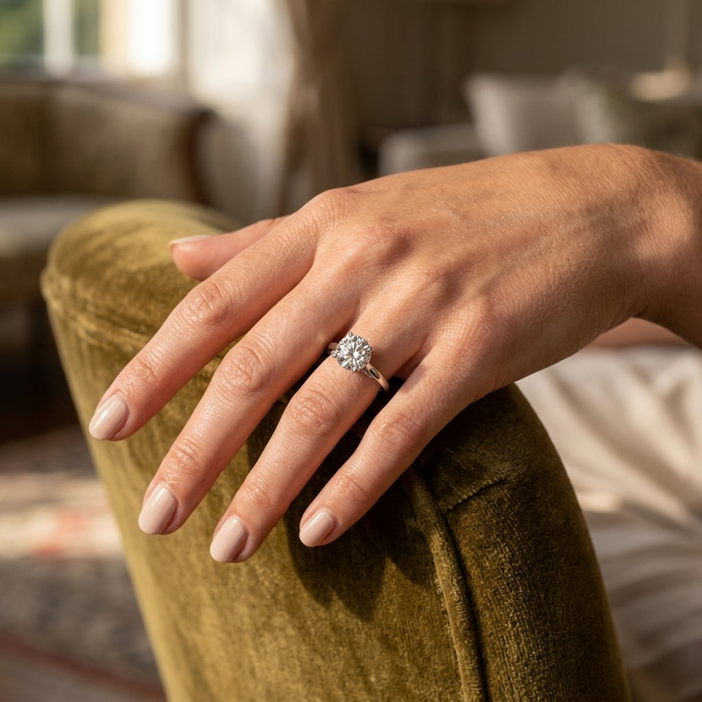 Solitaire Trellis Engagement Ring - worn lifestyle photo