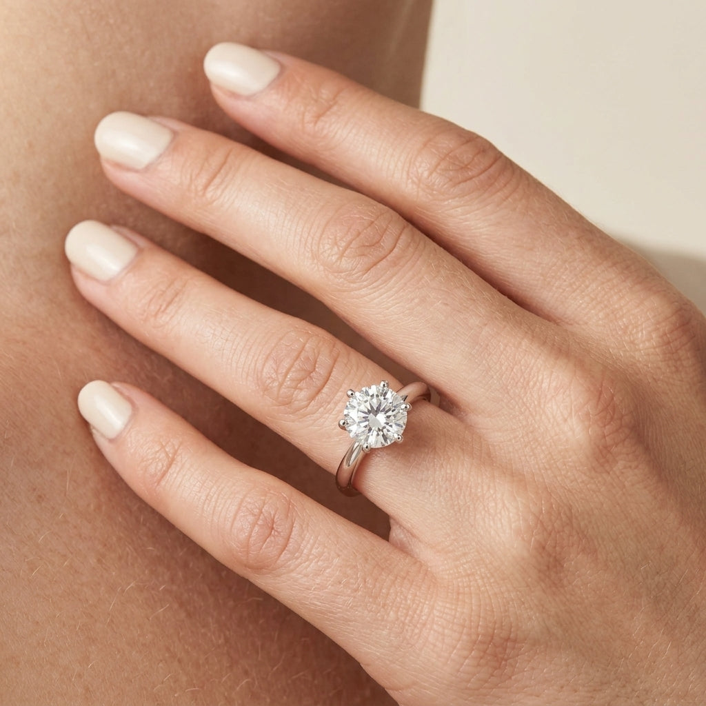 6-Prong Round Solitaire Engagement Ring - worn lifestyle photo
