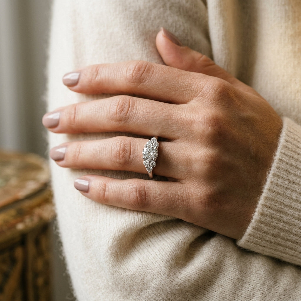 ENGAGEMENT RINGS CLUSTER SIDES - worn lifestyle photo