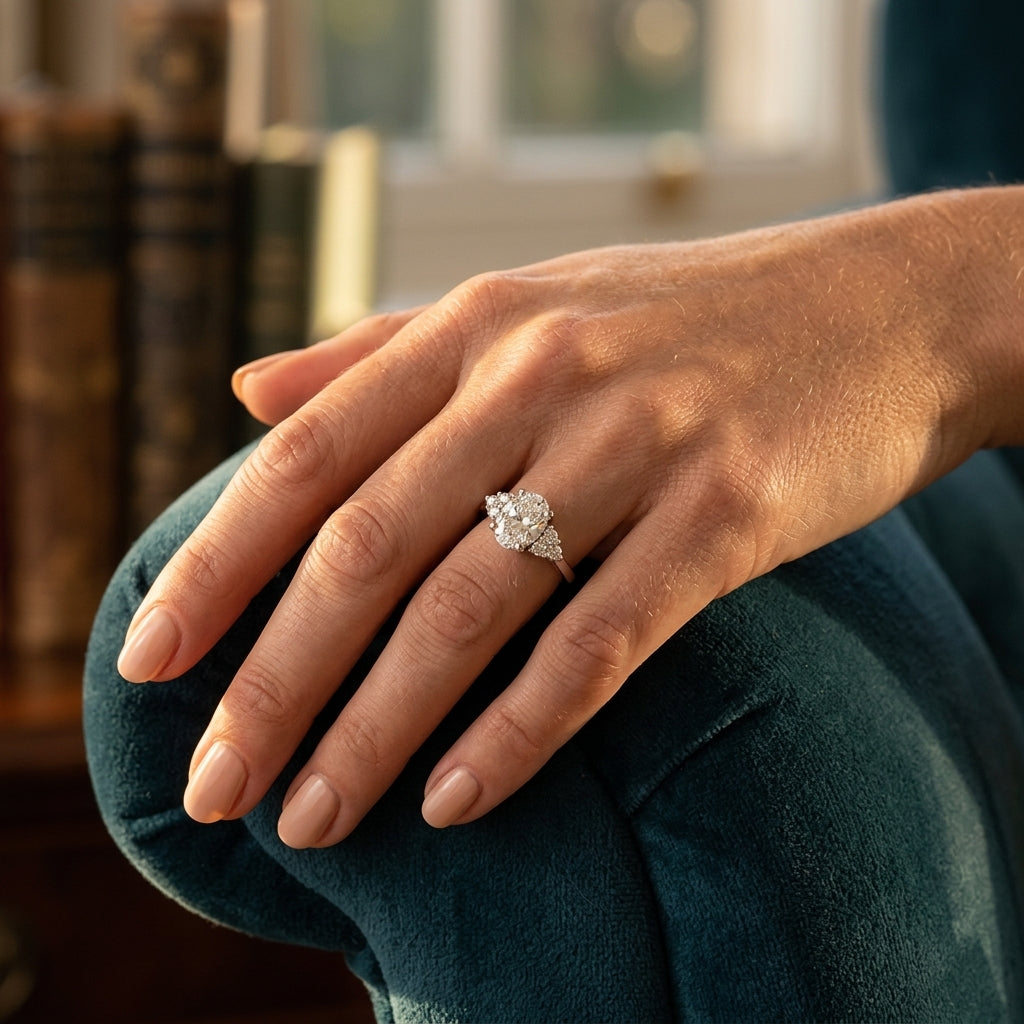 Solitaire Plus Cluster Engagement Ring - worn lifestyle photo