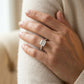 Single Row Princess Cut Engagement RIng - worn lifestyle photo