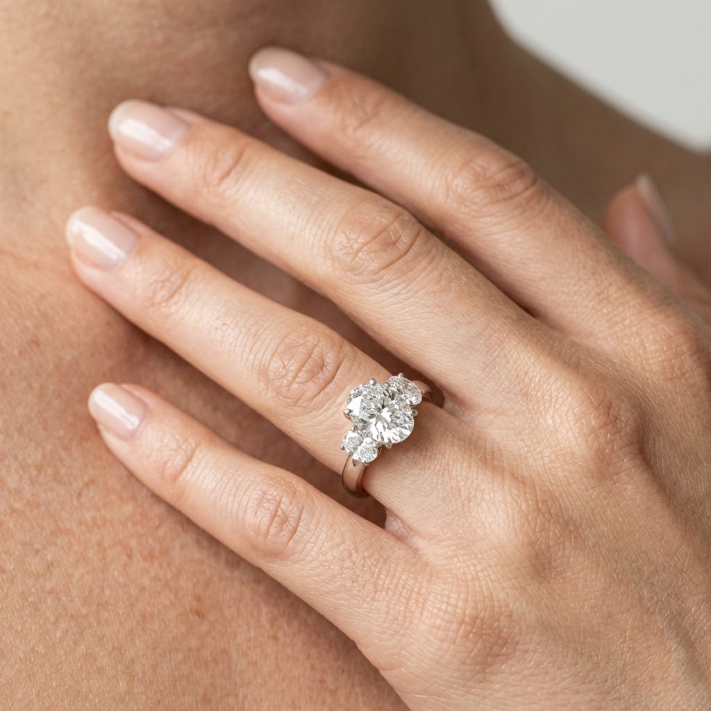 3-Stone Oval Shape Engagement Rings - worn lifestyle photo