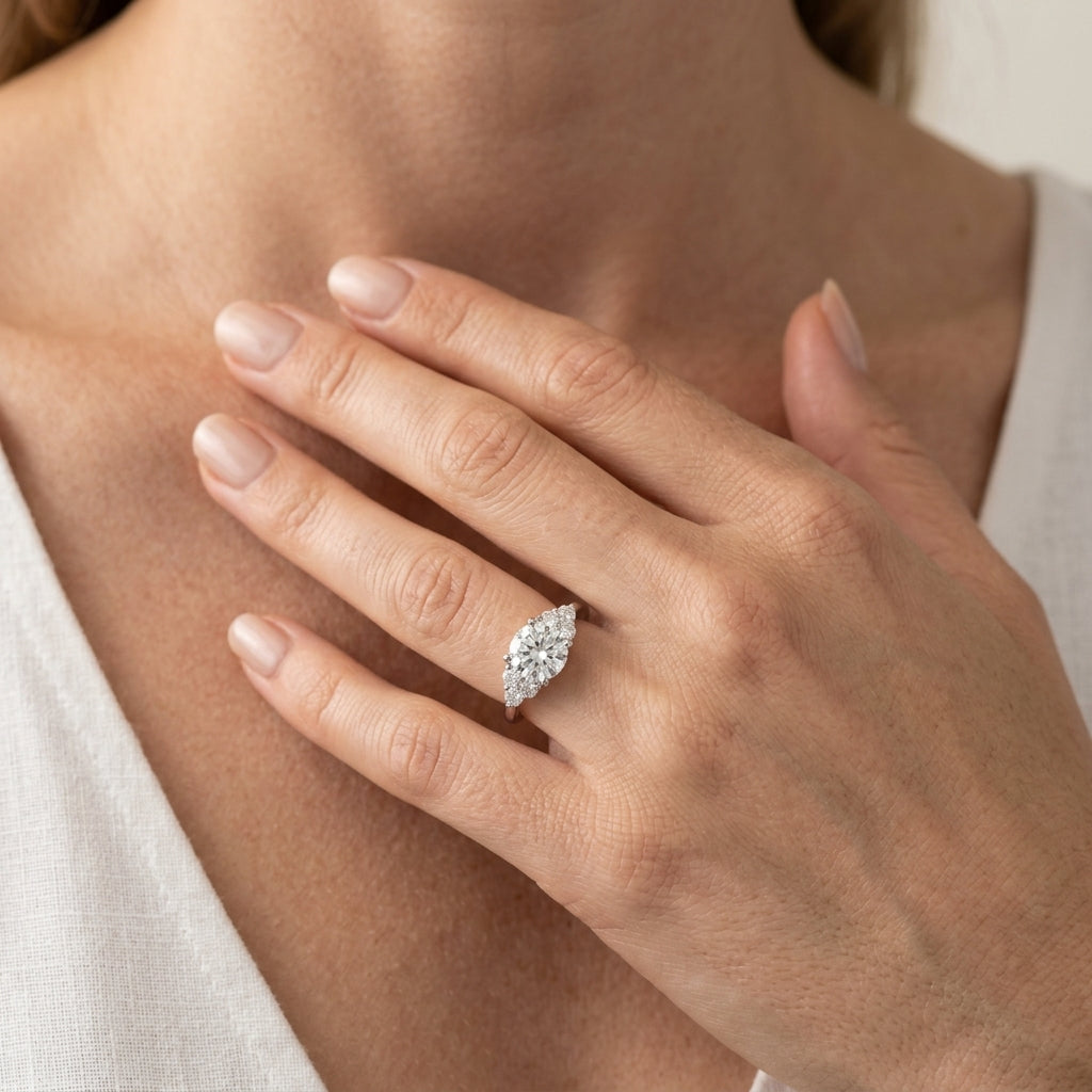 Cluster Accented Engagement Ring - worn lifestyle photo