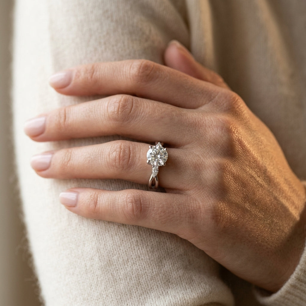 Round Split Shank Engagement Ring - worn lifestyle photo