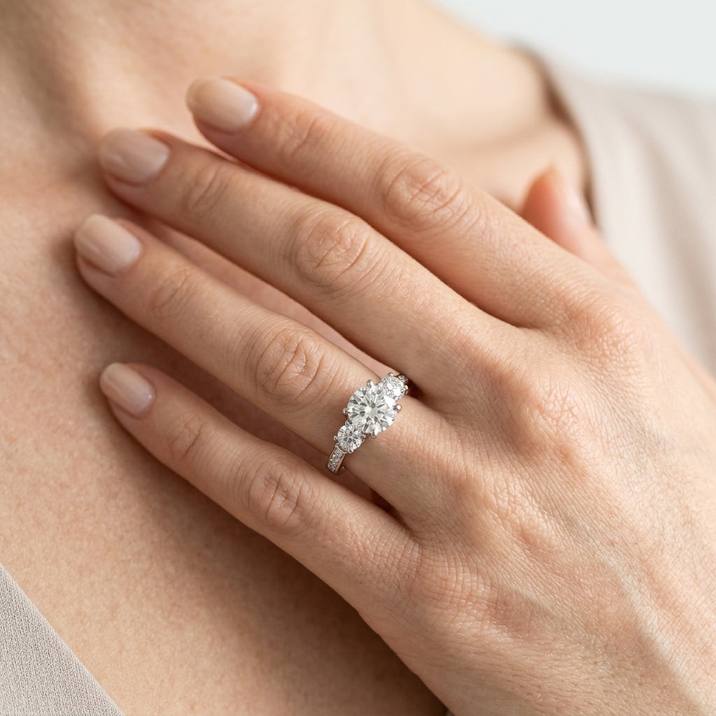 3-Stone Engagement Ring - worn lifestyle photo