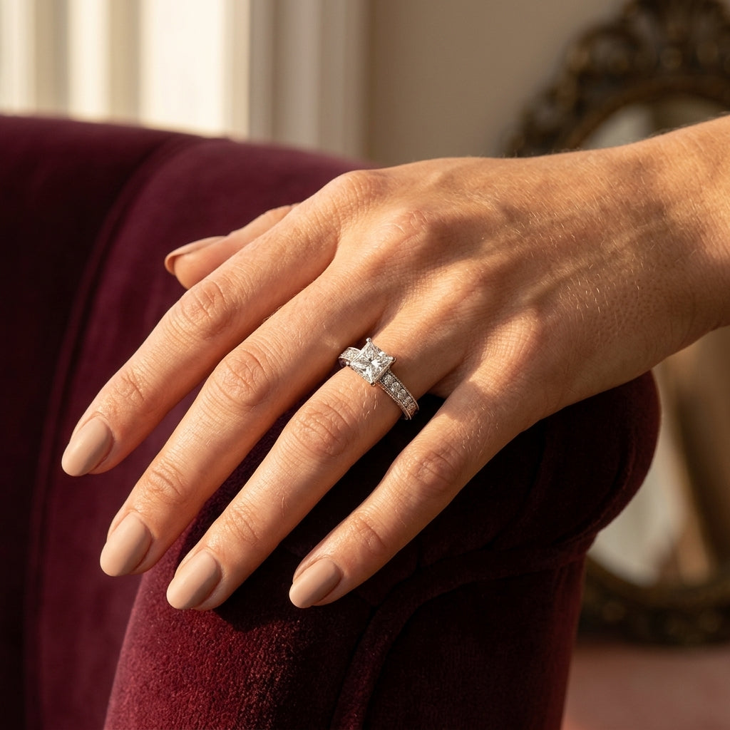 Antique Style Filigree Milgrain Engagement Rings - worn lifestyle photo