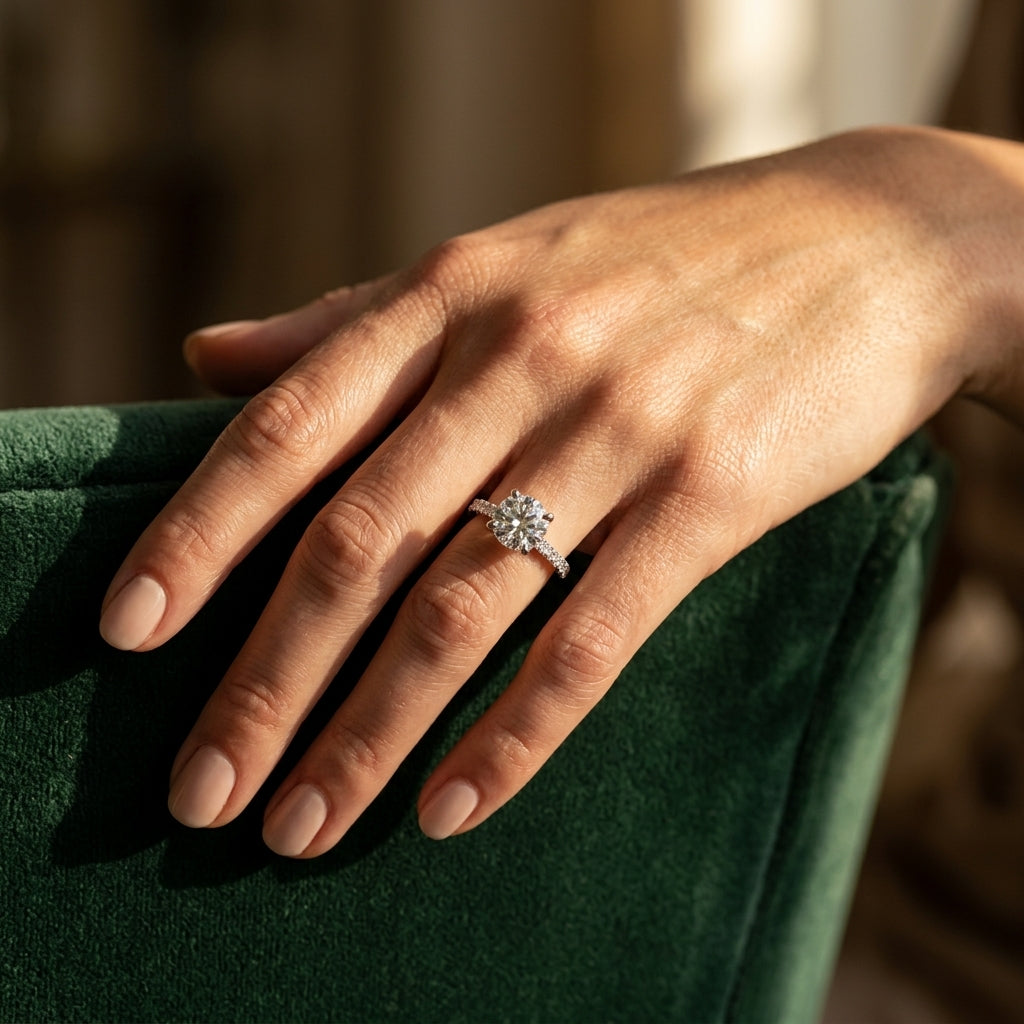 Single Row Round Engagement Ring - worn lifestyle photo