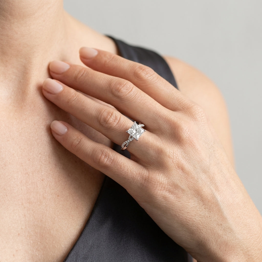 Square Lab Grown Diamond Engagement Ring - Style 51197 - worn lifestyle photo
